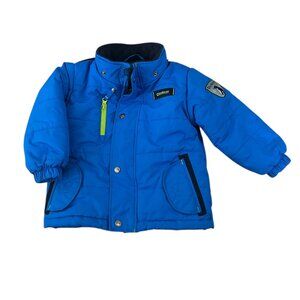 OshKosh B'gosh Toddler Winter Puffer Jacket Bright Blue Penguin Patch Sz‎ 24M